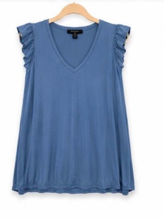 Alyssa Thomas NY Tops - Alyssa Thomas NY Dusty Blue V-Neck Ruffle Sleeve Top - Small